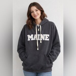 MAINE Harrisburg Trading Co Gray Lace Up Front Pullover Hoodie Size Large